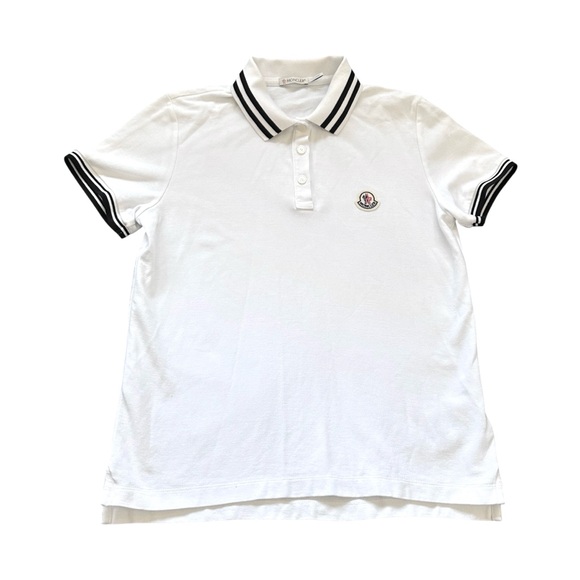 Moncler Women's Cotton Logo Patch Short-Sleeve Polo Shirt in White Preppy Medium
